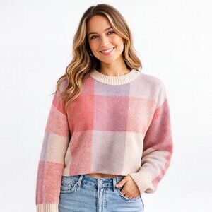 Jessica Simpson Pink and Purple Crop Crew Neck Sweater Size XS